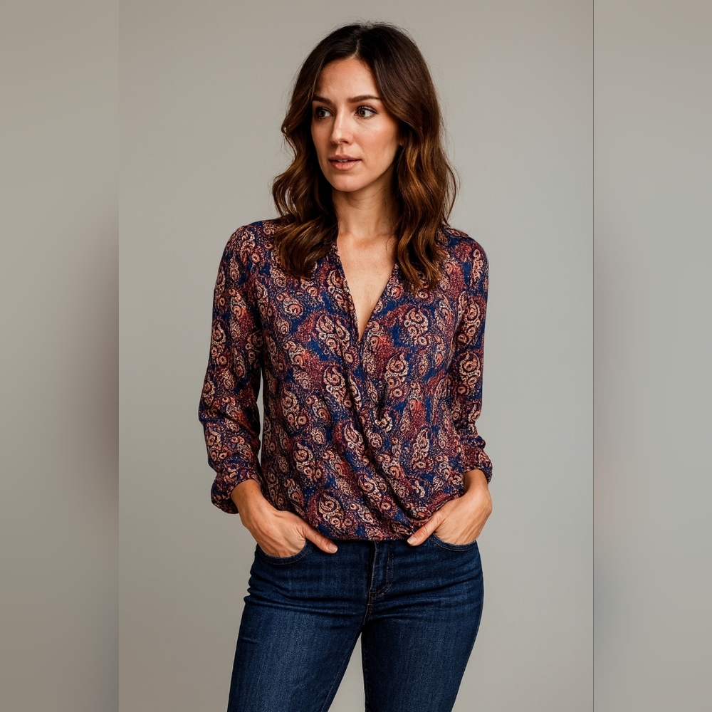 Pleione Front Drape Blouse Autumn Career Casual Fall Paisley Outdoor